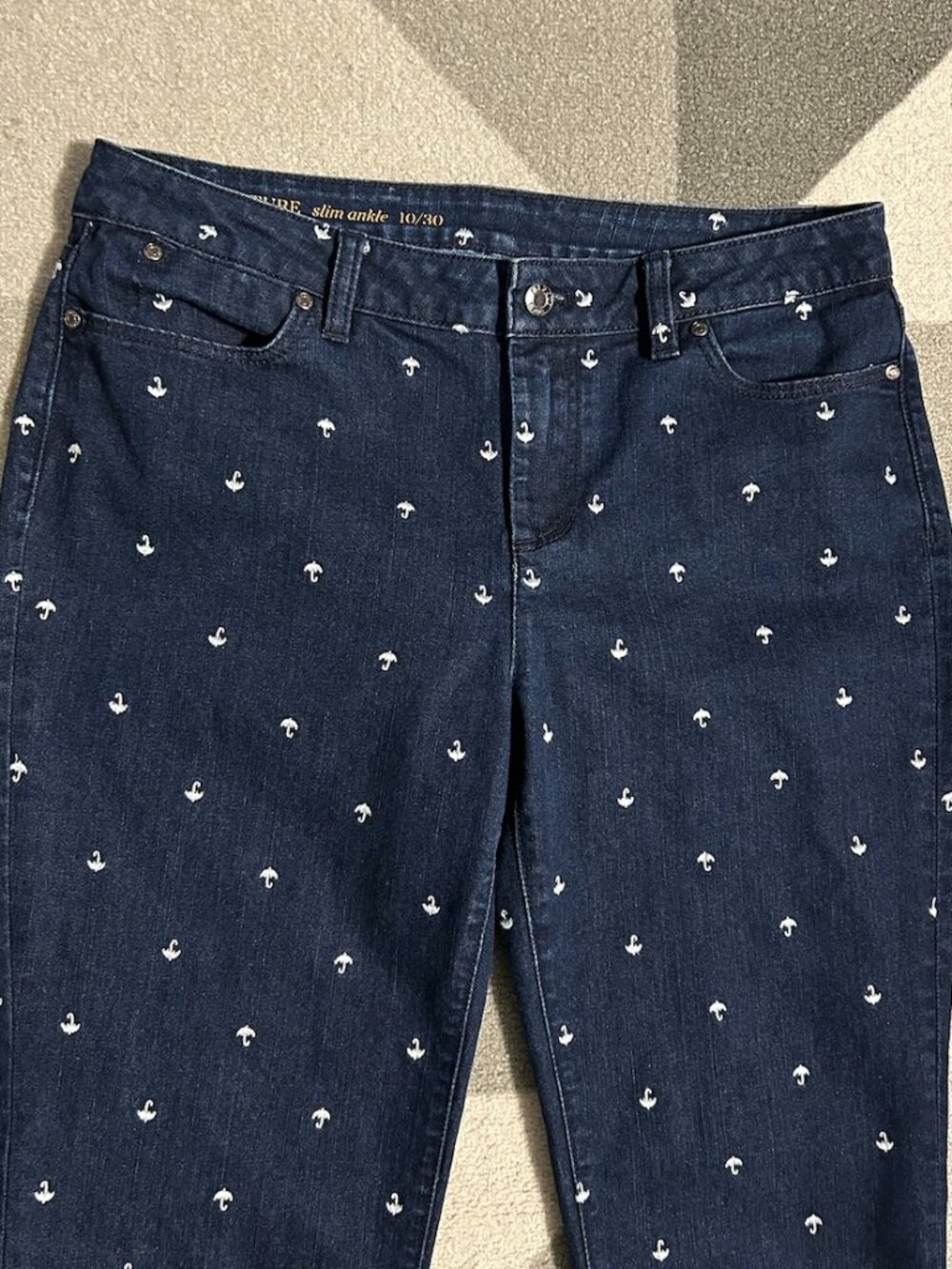 Talbots Signature All Over Umbrella‎ Embroidery Slim Ankle Jeans Women's Size 10